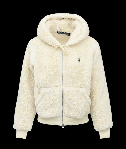 High-pile Fleece Full-zip Hoodie - Cream