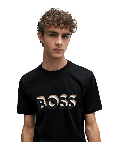 Cotton-jersey T-shirt With Logo in Signature Colours - Black