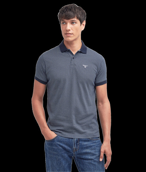 Shell Printed Short Sleeve Cotton Polo Shirt - Navy