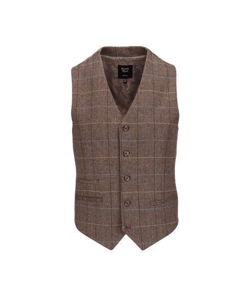 Checked Suit Waistcoat - Brown