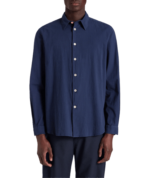 Navy Stretch-Cotton Seersucker Shirt - Navy
