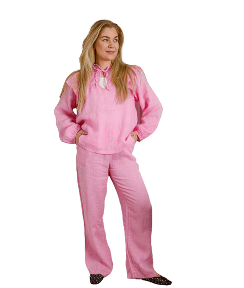Melina Wide Linen Pant - Pink