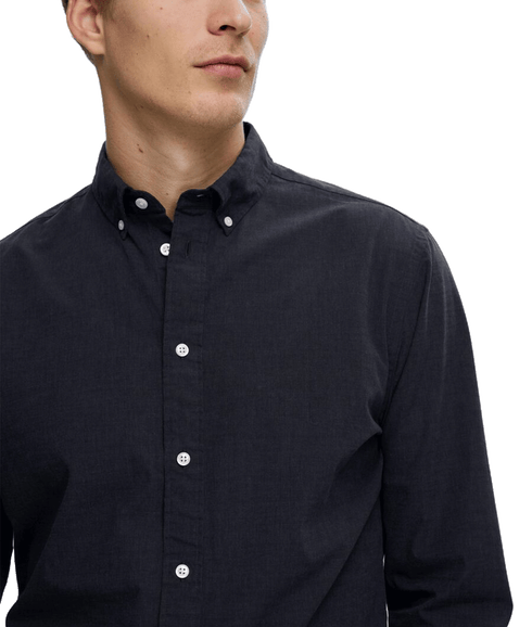 Slim Fit Cotton Long Sleeve Shirt - Black
