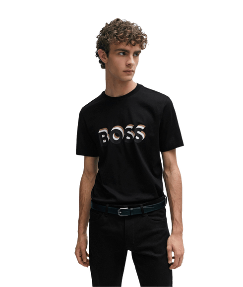 Cotton-jersey T-shirt With Logo in Signature Colours - Black