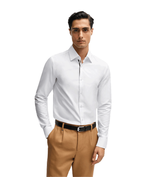 Slim-fit Shirt in Cotton With Signature-stripe Trim - White