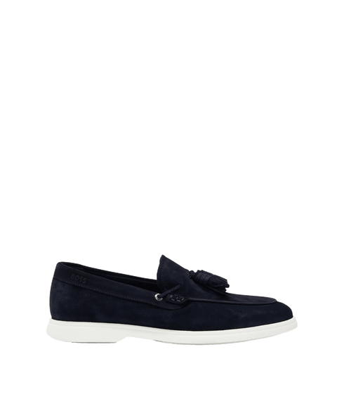 Suede Slip-on Loafers with Tassel Trim - Navy