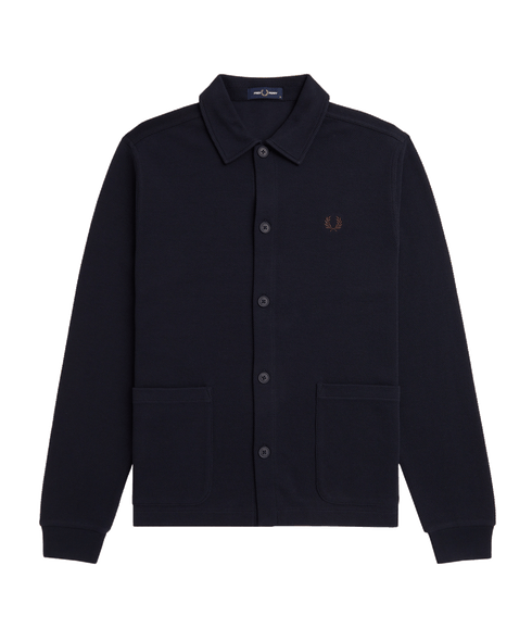 Button Through Long Sleeve Polo Shirt - Navy