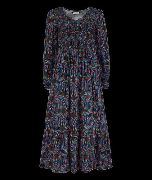 Amberly Rainbow Star Midi Smock Dress - Multi