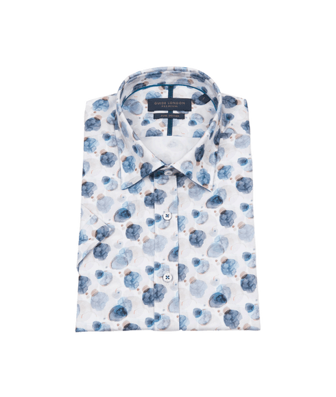 Watercolour Short Sleeve Cotton Shirt - Blue