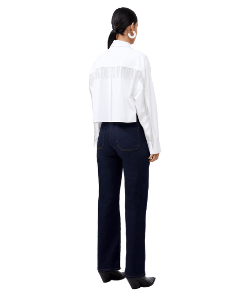 Crystal Alissa Cropped Cotton Shirt - White