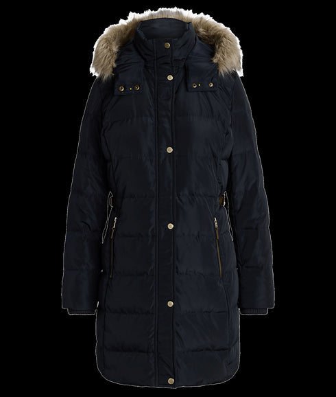 Faux-fur-trim Hooded Down Coat - Navy
