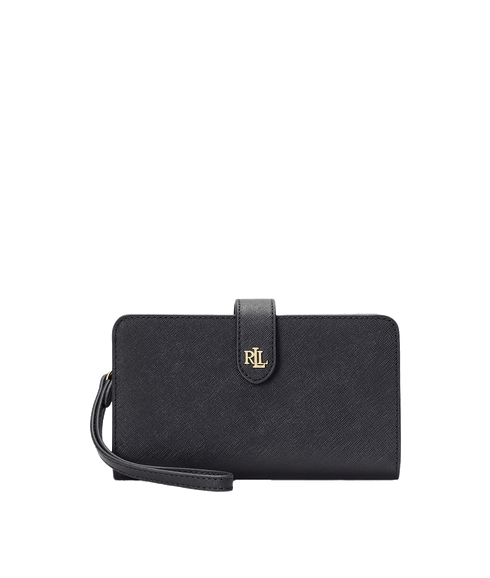 Crosshatch Leather Tech Wristlet - Black