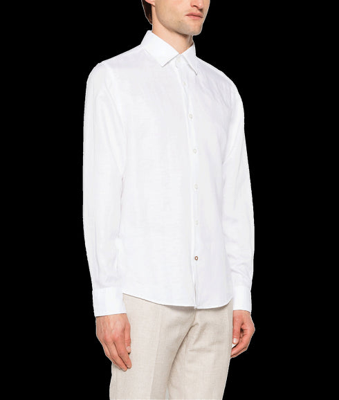 Casual-fit shirt in linen-blend twill - White