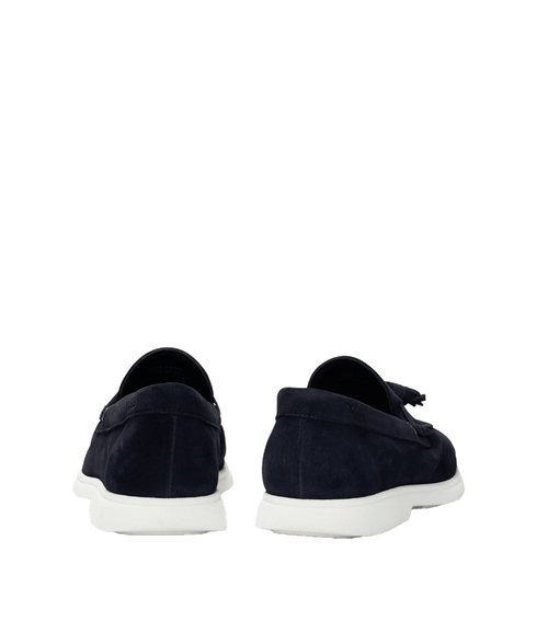 Suede Slip-on Loafers with Tassel Trim - Navy