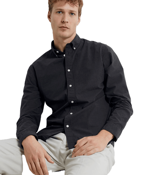 Slim Fit Cotton Long Sleeve Shirt - Black
