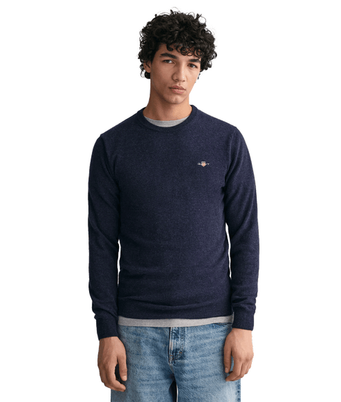Superfine Lambswool Crew Neck Sweater - Navy