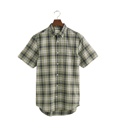 Regular Fit Checked Poplin Short Sleeve Shirt Dry Green - Multi