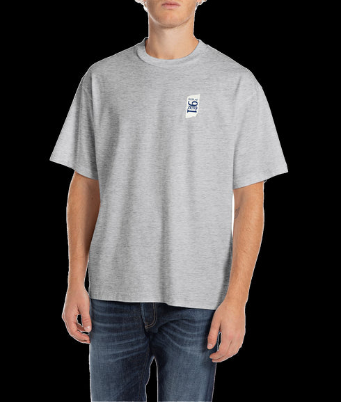 Genderless Crew-neck T-shirt With 9zero1 Logo and Graphic Prints - Grey
