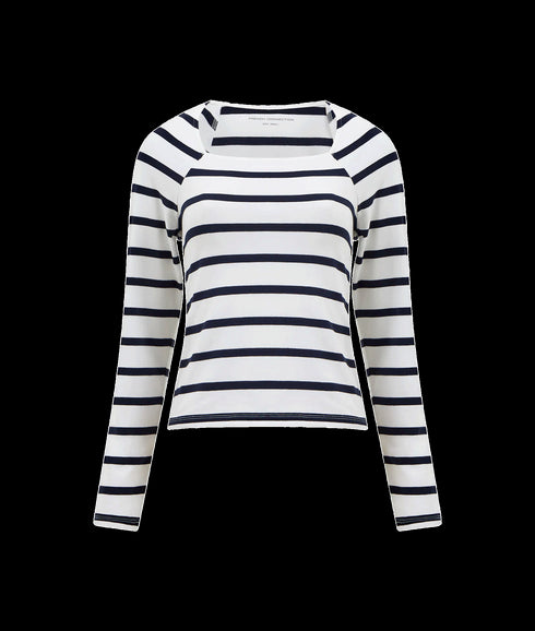 Rallie Stripe Square Neck Long Sleeve Top - White