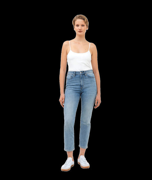 Stretch Denim Cigarette Fit Ankle Length Jeans - Blue