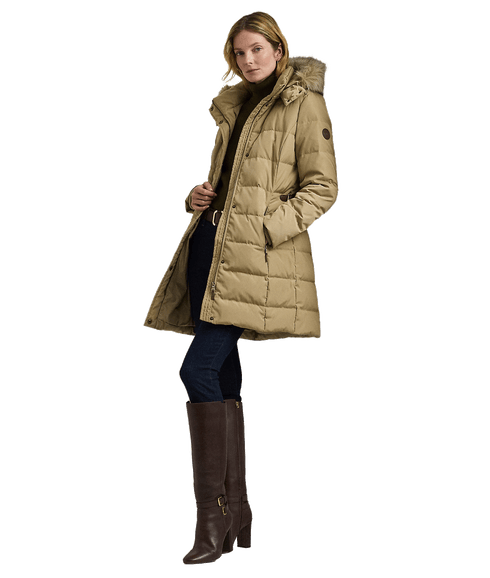 Faux-fur-trim Hooded Down Coat - Beige