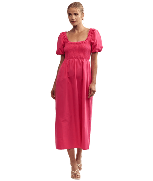 Puff Sleeve Beau Midi Dress - Pink