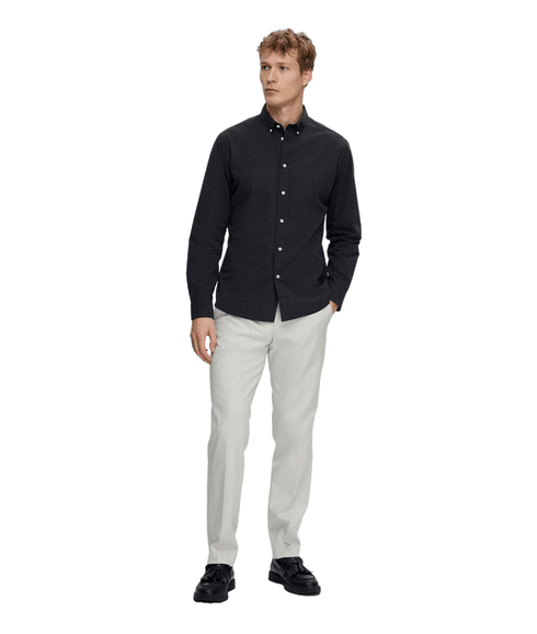 Slim Fit Cotton Long Sleeve Shirt - Black