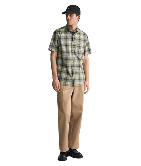 Regular Fit Checked Poplin Short Sleeve Shirt Dry Green - Multi