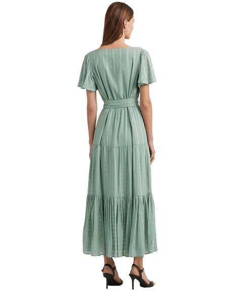 Shadow-gingham Belted Cotton-blend Dress - Green