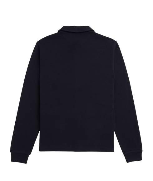 Button Through Long Sleeve Polo Shirt - Navy