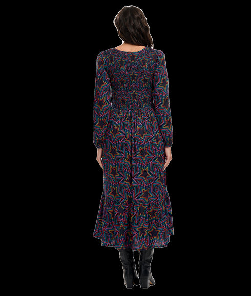 Amberly Rainbow Star Midi Smock Dress - Multi