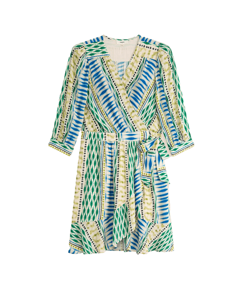 Geo Ethnic Print Short Wrap Dress - Multi