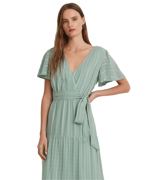 Shadow-gingham Belted Cotton-blend Dress - Green