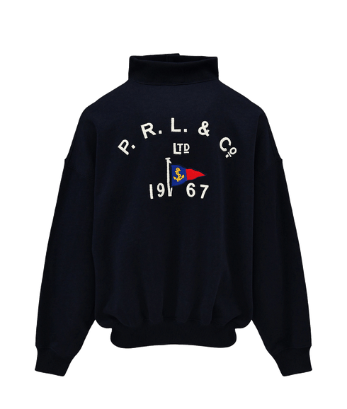 Buttoned-placket Fleece Pullover - Navy