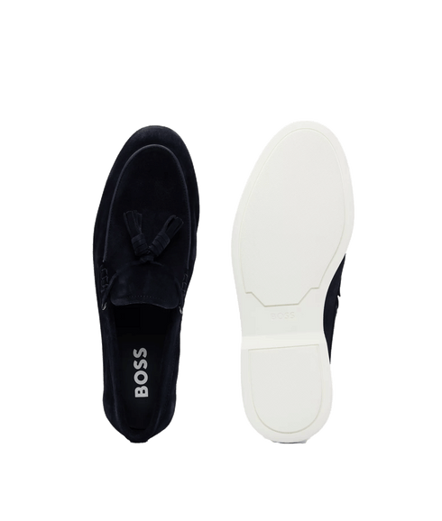 Suede Slip-on Loafers with Tassel Trim - Navy