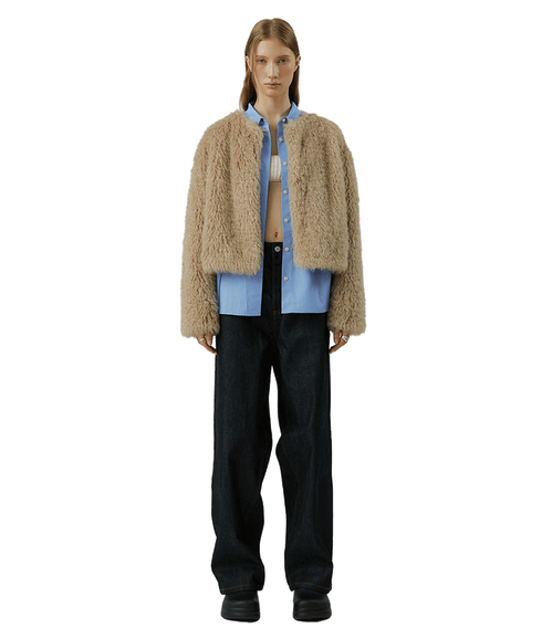 Fleece Curly Fur Jacket - Beige