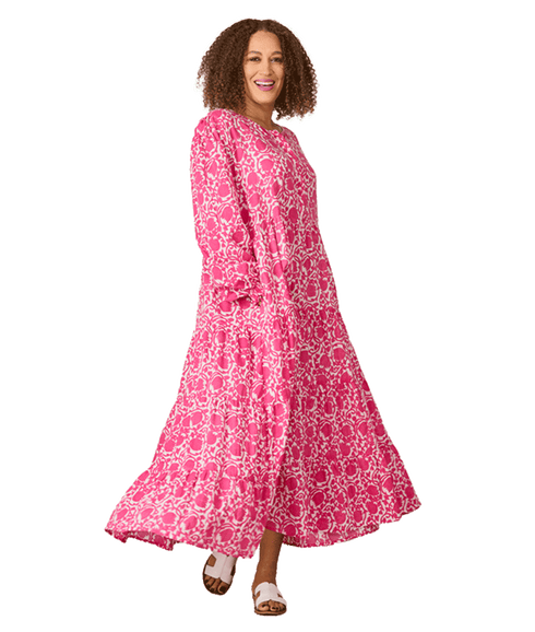Nikkita Longsleeve Cotton Dress Printed Pattern - Pink