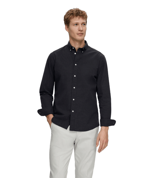 Slim Fit Cotton Long Sleeve Shirt - Black