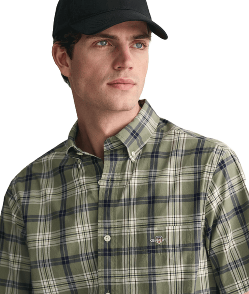 Regular Fit Checked Poplin Short Sleeve Shirt Dry Green - Multi