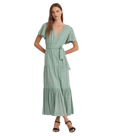 Shadow-gingham Belted Cotton-blend Dress - Green