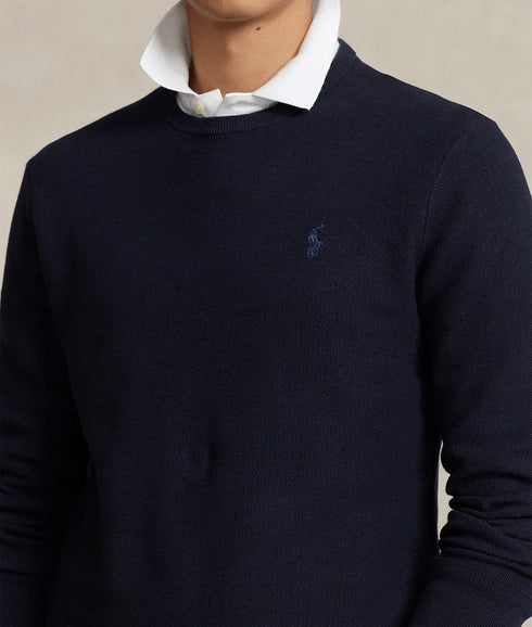 Textured Cotton Crewneck Sweater - Navy