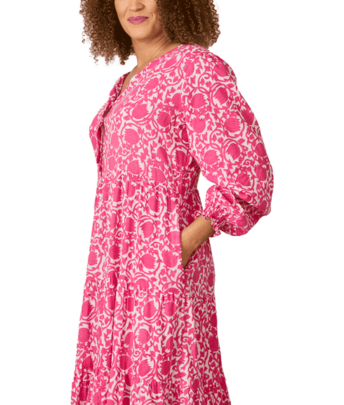 Nikkita Longsleeve Cotton Dress Printed Pattern - Pink