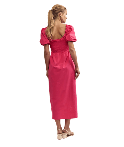 Puff Sleeve Beau Midi Dress - Pink