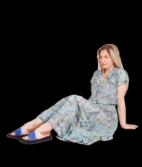 Luna Maxi Frill Skirt Blue Garden - Multi