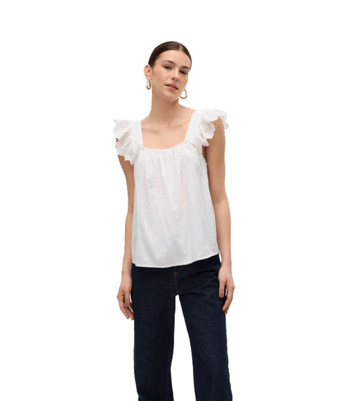 Priya S/L Frill Top - White