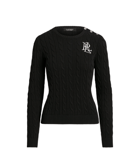 Button-Trim Cable-Knit Cotton Jumper - Black