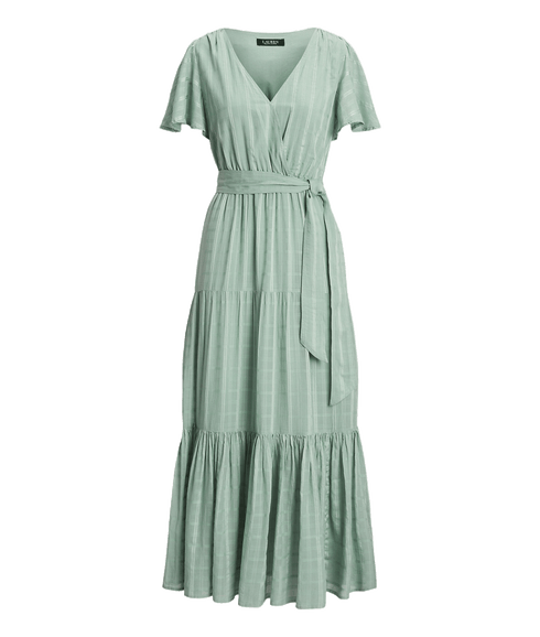 Shadow-gingham Belted Cotton-blend Dress - Green