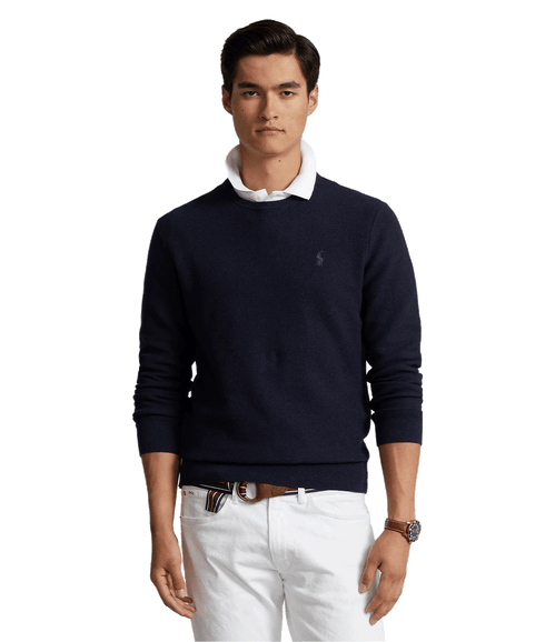 Textured Cotton Crewneck Sweater - Navy