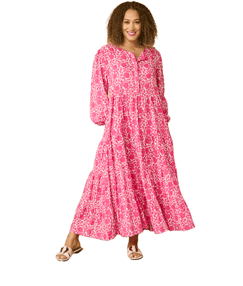 Nikkita Longsleeve Cotton Dress Printed Pattern - Pink
