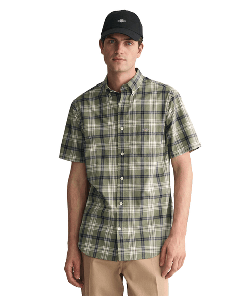 Regular Fit Checked Poplin Short Sleeve Shirt Dry Green - Multi
